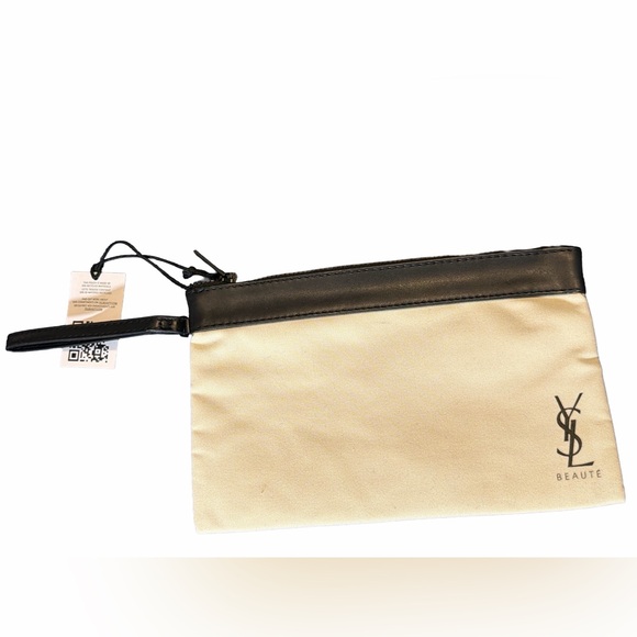YSL Yves Saint Laurent Black Vegan Leather & Cream Canvas Bag w Blk Mascara 2 ml - Picture 15 of 16